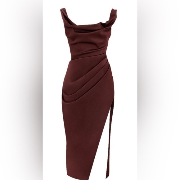 HOUSE OF CB 'Rhoda' Raisin Off Shoulder Corset Dress wine NWOT size M - Picture 14 of 14